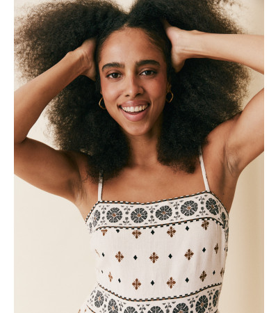 VESTIDO ESTAMPADO CON LINO