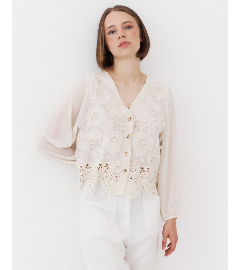 BLUSA ROMÁNTICA COMBINADA