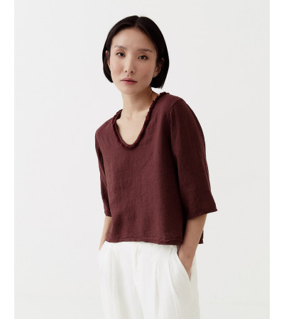 BLUSA MANGA FRANCESA CUELLO EN V DESFLECADO | MULAYA