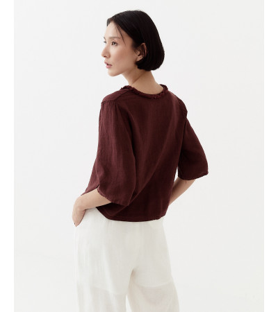 BLUSA MANGA FRANCESA CUELLO EN V DESFLECADO | MULAYA