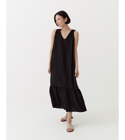 VESTIDO LARGO MANGA SISA CUELLO EN V UNICOLOR | MULAYA