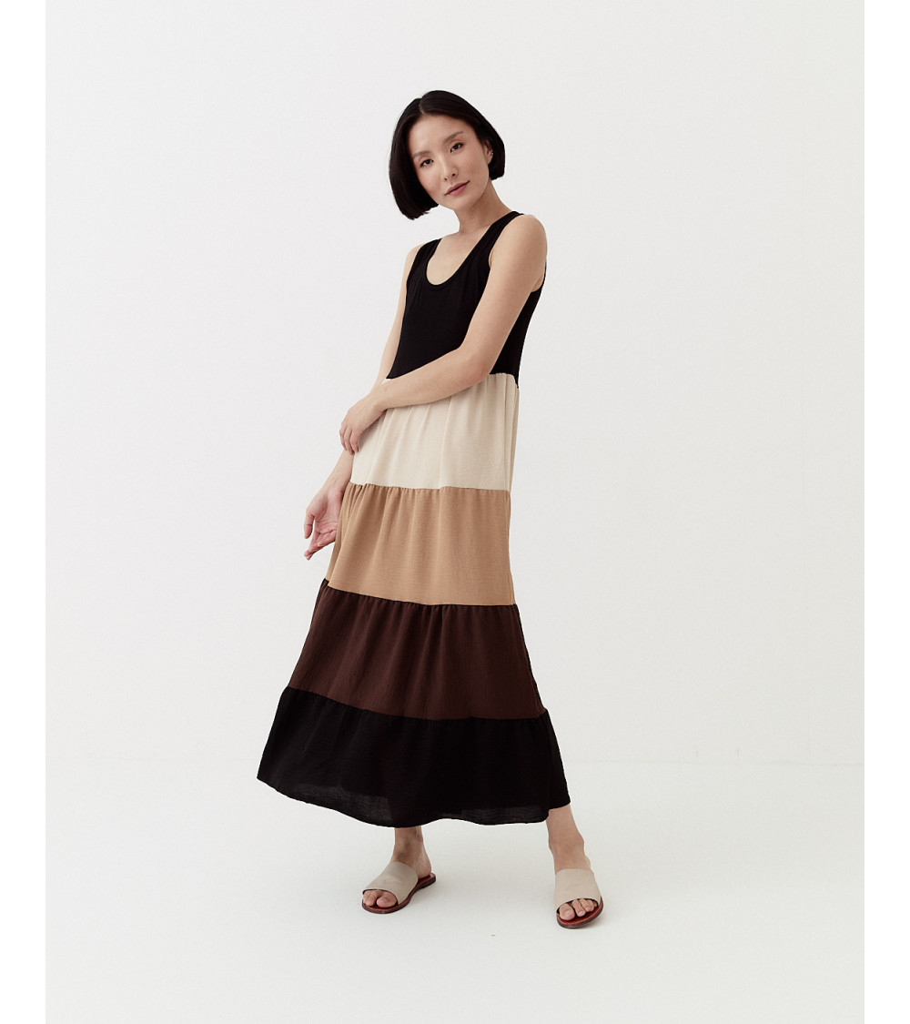 VESTIDO MANGA SISA CUELLO REDONDO CON PANELES | MULAYA