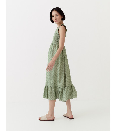 VESTIDO MIDI MANGA SISA CON VOLANTES ESTAMPADO | MULAYA