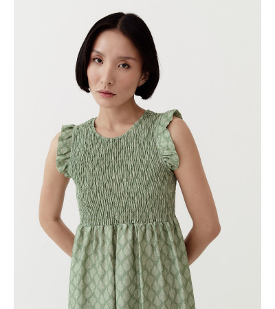 VESTIDO MIDI MANGA SISA CON VOLANTES ESTAMPADO | MULAYA