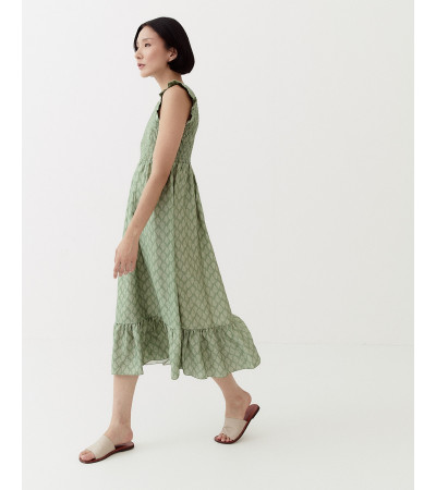 VESTIDO MIDI MANGA SISA CON VOLANTES ESTAMPADO | MULAYA