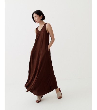 VESTIDO LARGO MANGA SISA LISO CON BOLSILLOS | MULAYA