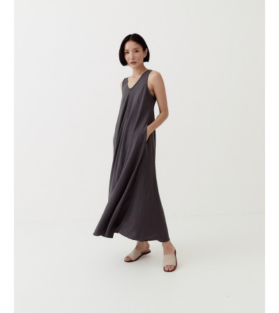 VESTIDO LARGO MANGA SISA LISO CON BOLSILLOS | MULAYA