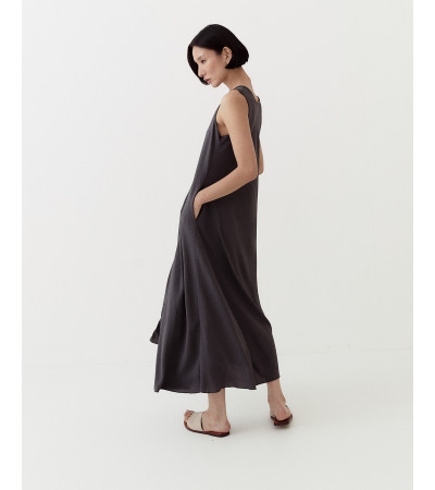 VESTIDO LARGO MANGA SISA LISO CON BOLSILLOS | MULAYA