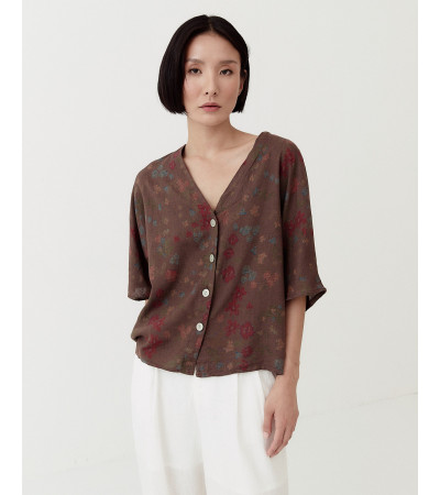 BLUSA DE LINO CON BOTONES ESTAMPADA | MULAYA