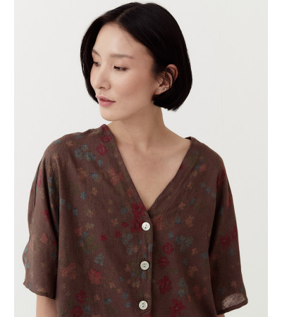BLUSA DE LINO CON BOTONES ESTAMPADA | MULAYA