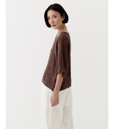 BLUSA DE LINO CON BOTONES ESTAMPADA | MULAYA