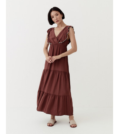 VESTIDO LARGO MANGA SISA CON VOLANTES | MULAYA
