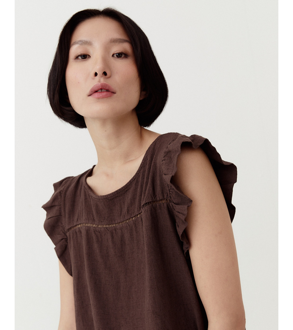 BLUSA MANGA SISA CON VOLANTES Y CUELLO REDONDO | MULAYA