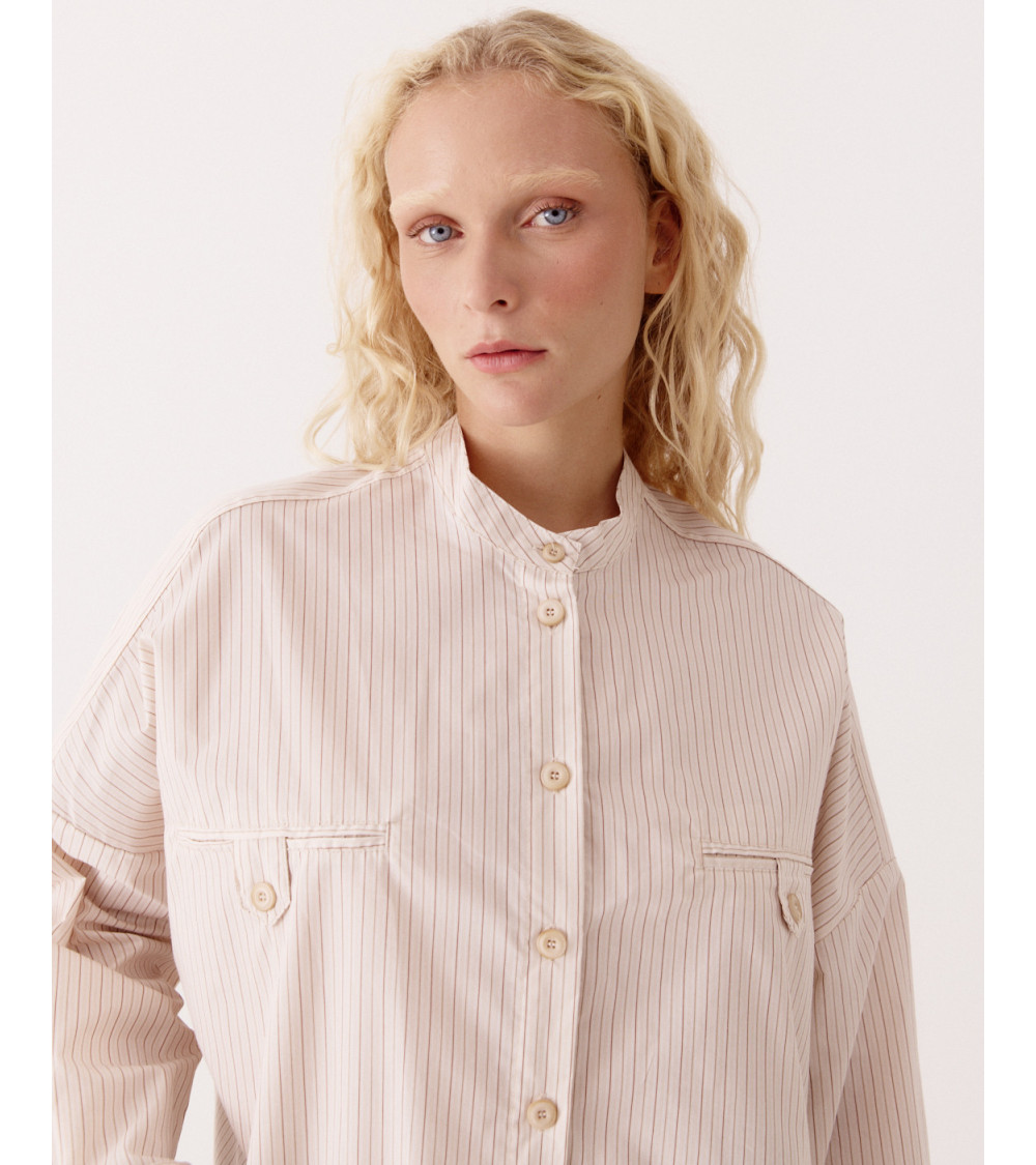 CAMISA AMPLIA RAYADA CUELLO MAO | MULAYA