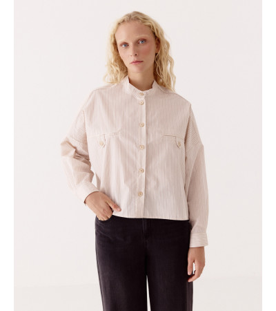 CAMISA AMPLIA RAYADA CUELLO MAO | MULAYA