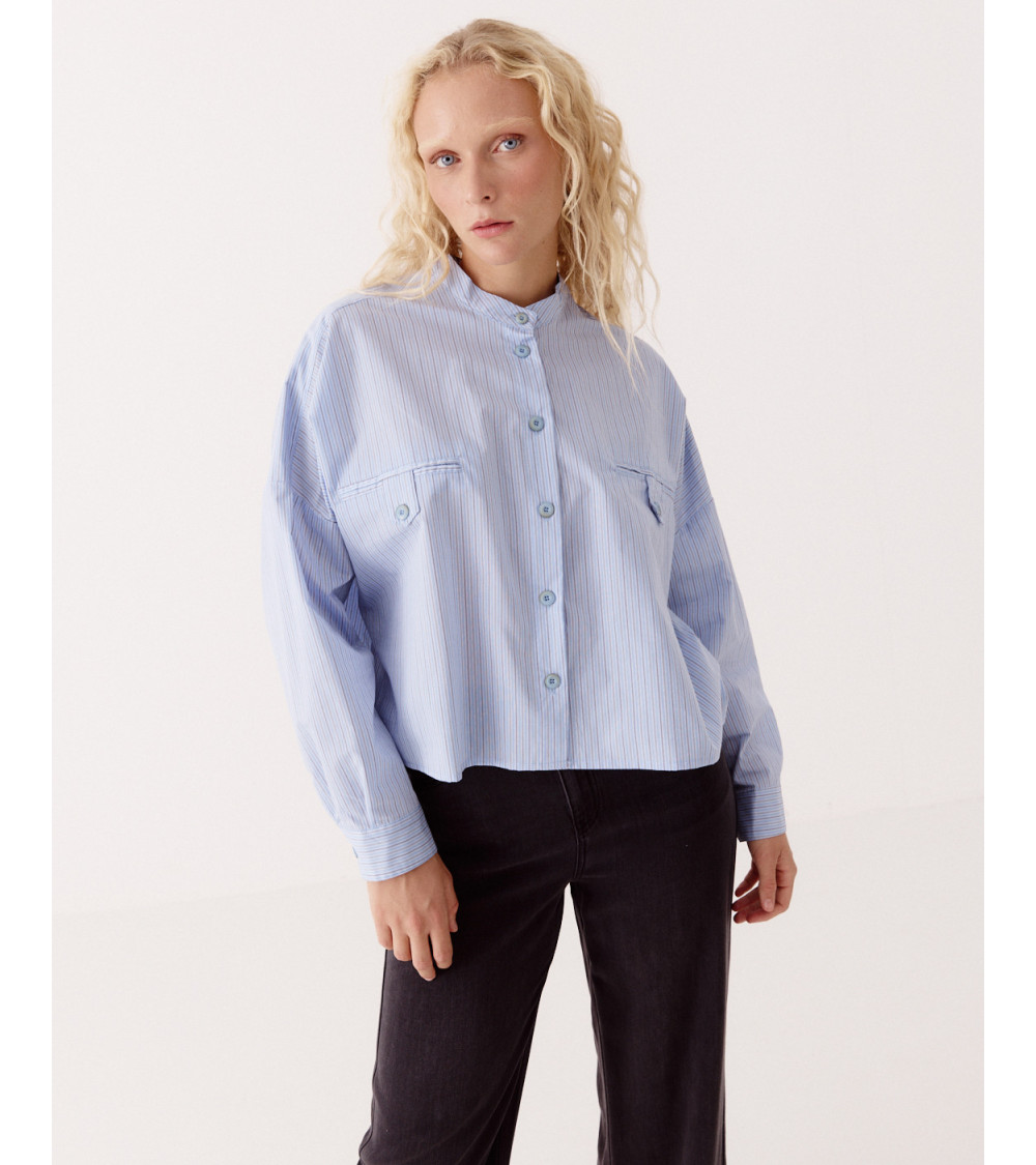 CAMISA AMPLIA RAYADA CUELLO MAO | MULAYA