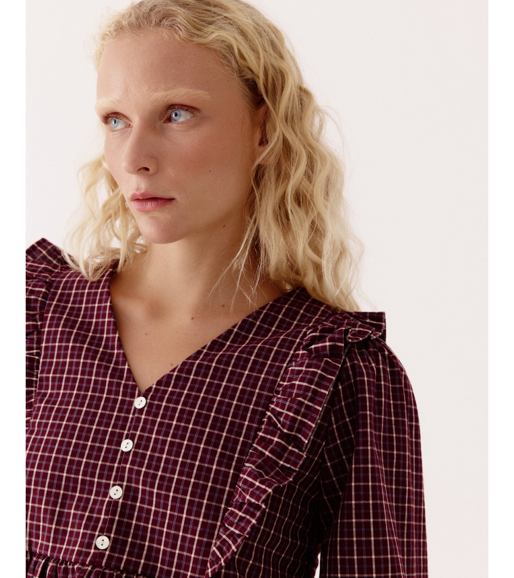 BLUSA, VOLANTES, CUADROS, MODA, NUEVO, MUJER | MULAYA