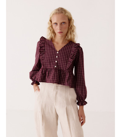 BLUSA, VOLANTES, CUADROS, MODA, NUEVO, MUJER | MULAYA
