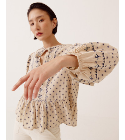 Blusa peplum de manga larga con bordados étnicos | MULAYA