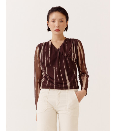 BLUSA TUL CUELLO V CRUZADA ESTAMPADA | MULAYA