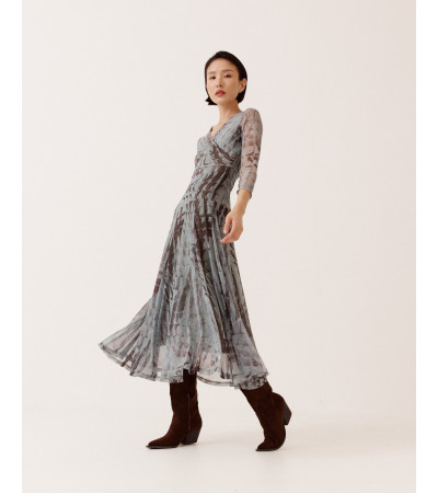 VESTIDO LARGO TUL ESCOTE CRUZADO ELEGANTE | MULAYA