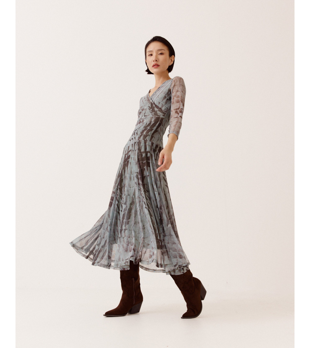 VESTIDO LARGO TUL ESCOTE CRUZADO ELEGANTE | MULAYA