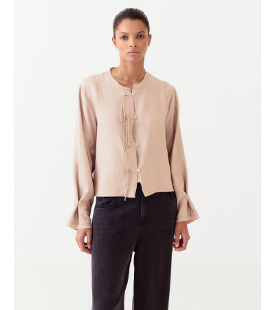 BLUSA MANGA LARGA ESTILO CHINO CUELLO REDONDO | MULAYA