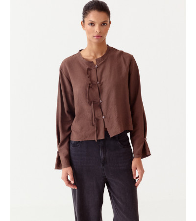 BLUSA MANGA LARGA ESTILO CHINO CUELLO REDONDO | MULAYA
