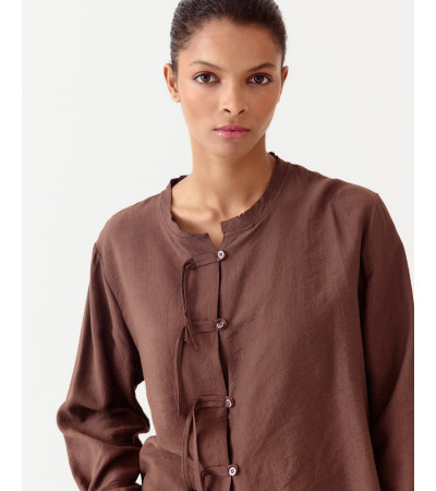 BLUSA MANGA LARGA ESTILO CHINO CUELLO REDONDO | MULAYA