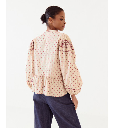 Blusa peplum de manga larga con bordados étnicos | MULAYA