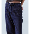 Jeans Wide Leg Tiro Alto Bolsillos Parche | MULAYA