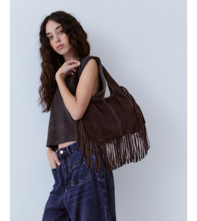 Bolso Ante Flecos Piel Natural Bandolera | MULAYA