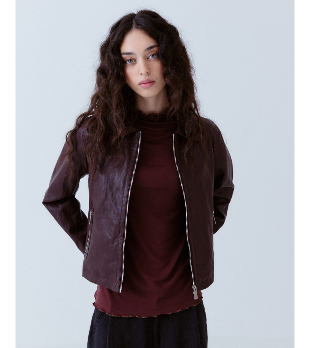 CAZADORA POLIPIEL MARRÓN CIERRE CREMALLERA | MULAYA