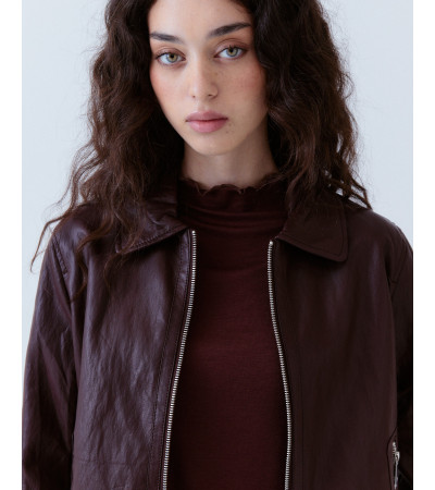 CAZADORA POLIPIEL MARRÓN CIERRE CREMALLERA | MULAYA
