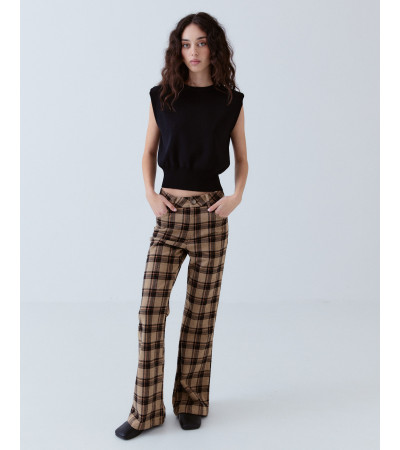 Pantalón Cuadros Campana Brillos Elástico | MULAYA