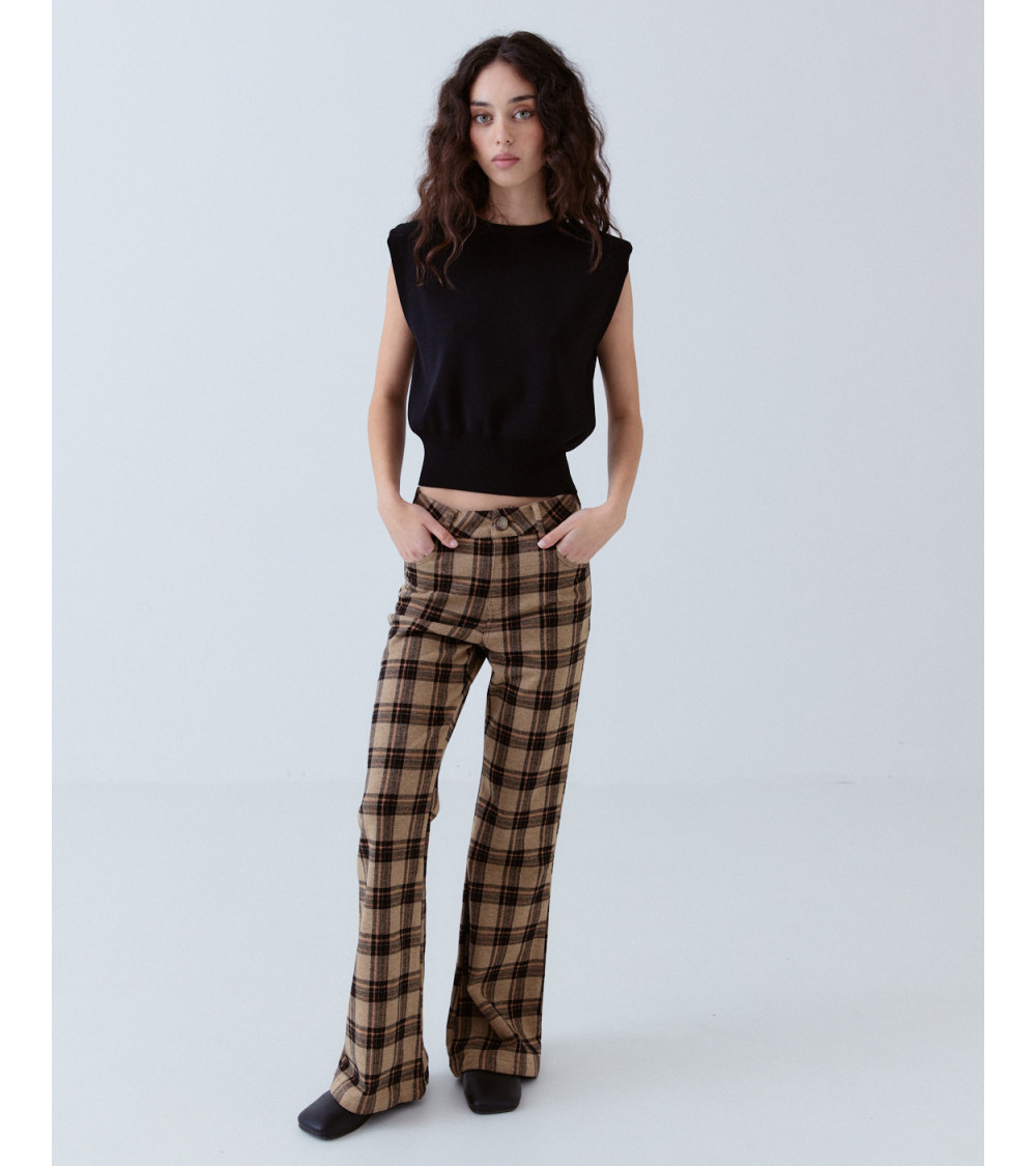 Pantalón Cuadros Campana Brillos Elástico | MULAYA