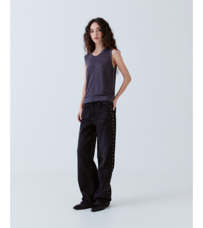 JEANS RECTO ANCHO TACHAS LATERALES TIRO ALTO | MULAYA