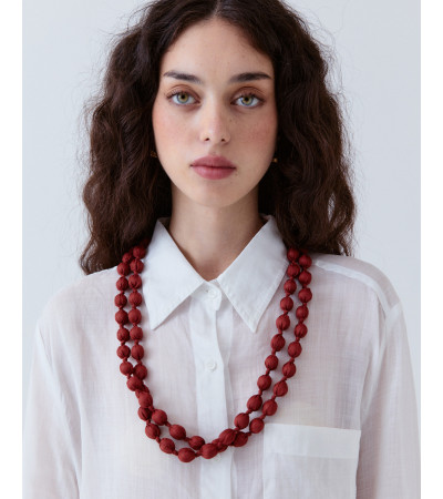 COLLAR LARGO DOBLE VUELTA BOLAS DE TELA | MULAYA