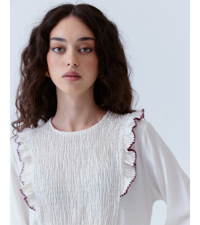 Blusa Volantes Panal de Abeja Viscosa | MULAYA