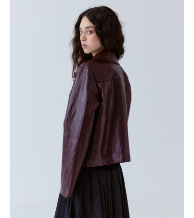 Chaqueta Corta Efecto Piel Bolsillos Solapa | MULAYA