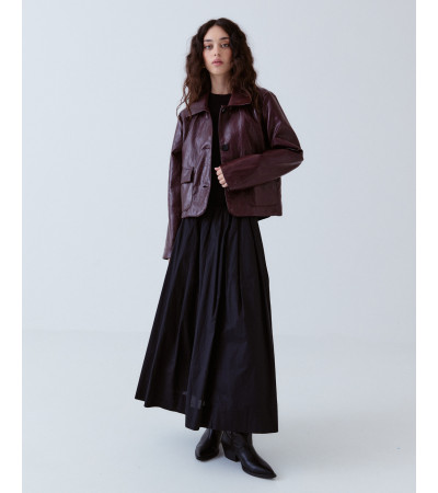 Chaqueta Corta Efecto Piel Bolsillos Solapa | MULAYA