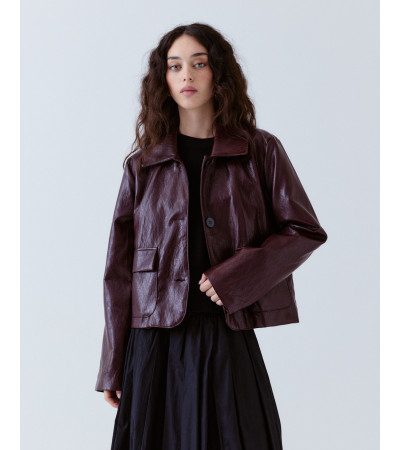 Chaqueta Corta Efecto Piel Bolsillos Solapa | MULAYA