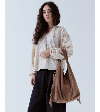 BOLSO ANTE GRANDE ESTILO HOBO FLECOS | MULAYA