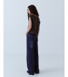 Jeans Wide Leg Tiro Alto Bolsillos Parche | MULAYA