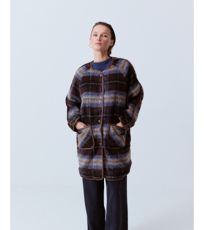 ABRIGO LARGO CUADROS VIVOS POLIPIEL | MULAYA