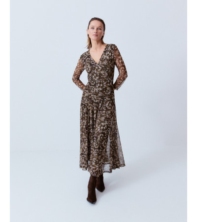 VESTIDO LARGO TUL ESTAMPADO ESCOTE CRUZADO | MULAYA