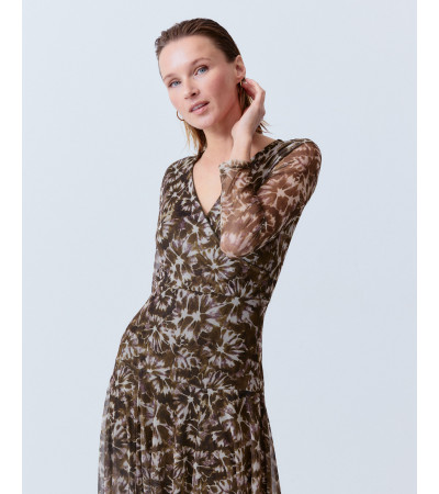 VESTIDO LARGO TUL ESTAMPADO ESCOTE CRUZADO | MULAYA