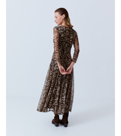 VESTIDO LARGO TUL ESTAMPADO ESCOTE CRUZADO | MULAYA