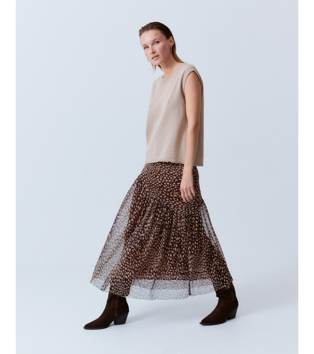 FALDA LARGA TUL ESTAMPADA CINTURA ELÁSTICA | MULAYA