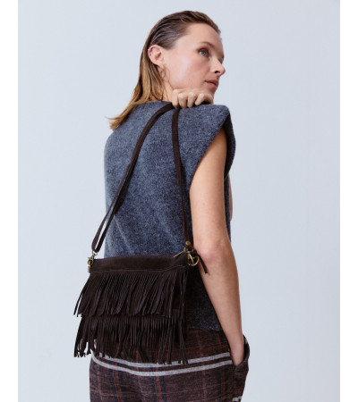 BOLSO ANTE MANO FLECOS MARRÓN PIEL | MULAYA